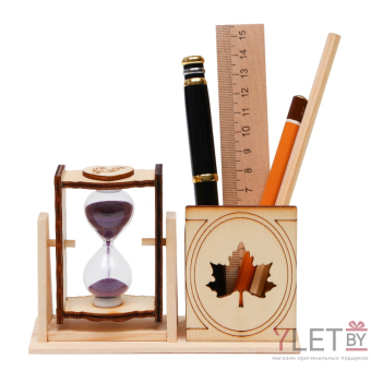 Песочные часы Кленовый лист. С карандашницей, Фиолетовые