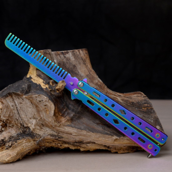 Нож бабочка тренировочный хамелеон с расческой Ромбы круги