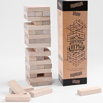 Падающая башня Время игры, 54 бруска, высота 27 см
