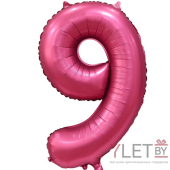 Шар (34''/86 см) Цифра, 9, Бордовый, Сатин