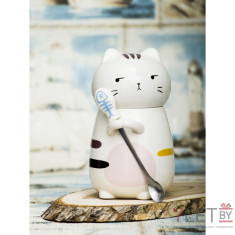 Кружка Кот с ложкой №1 розовый