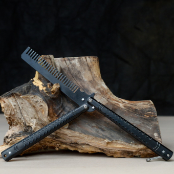 Нож бабочка тренировочный с расческой черный Засечки