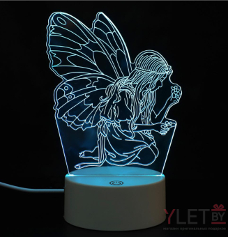 3D светильник многоцветный "Фея", от USB или батареек