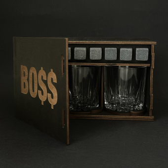 Набор для виски BOSS (2 стакана, 6 камней, 2 подставки под стакан)