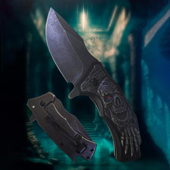 Нож складной череп черный 17 см