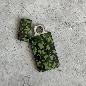 USB зажигалка камуфляж зеленая, спираль, ультратонкая