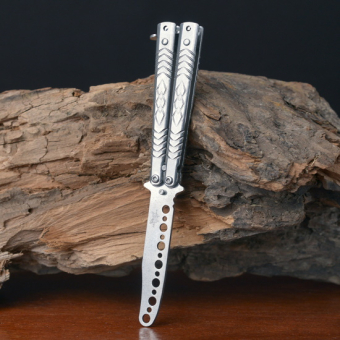 Нож бабочка тренировочный Узор ромбы Серый мини