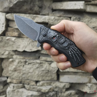 Нож складной череп черный 17 см