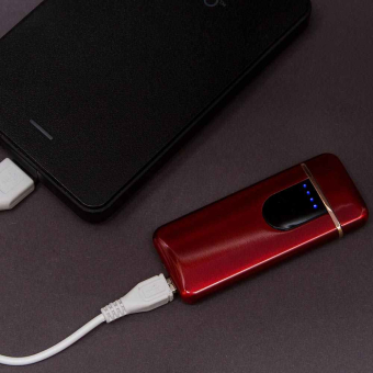 Импульсная зажигалка двойная сенсорная с золотой каймой Красная матовая