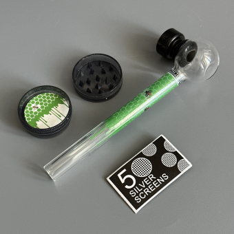 Курительный девайс стеклянная трубочка Соты с гриндером зеленый