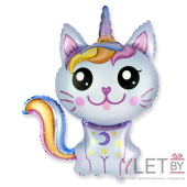 Шар (35''/89 см) Фигура, Котенок-единорог, Голубой
