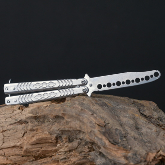 Нож бабочка тренировочный Узор ромбы Серый мини