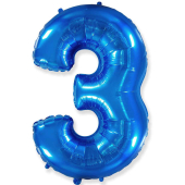 Шар (40''/102 см) Цифра, 3, Синий