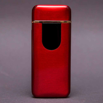 Импульсная зажигалка двойная сенсорная с золотой каймой Красная матовая