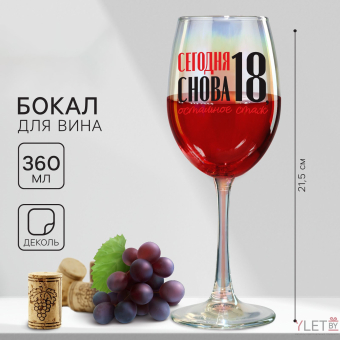 Бокал «Сегодня снова 18, остальное стаж», 360 мл. Бокал «Сегодня снова 18, остальное стаж», 360 мл.