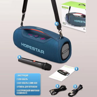 Портативная колонка Hopestar А60, 100W с микрофоном Синяя
