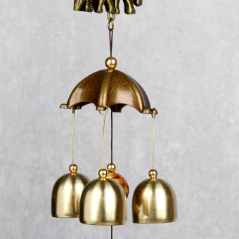 Китайские колокольчики Музыка ветра металл "Семейство слонов" 3 колокольчика 1 фигурка 38 см, музыкальная подвеска