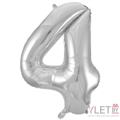 Шар (34''/86 см) Цифра, 4, Серебро