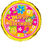 Шар (18''/46 см) Круг, Happy Birthday Цветы