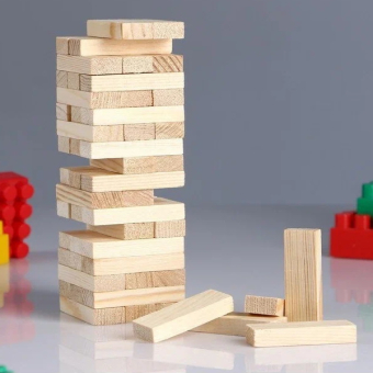 Падающая башня Время игры, 54 бруска, высота 27 см