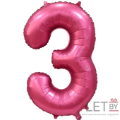 Шар (34''/86 см) Цифра, 3, Бордовый, Сатин