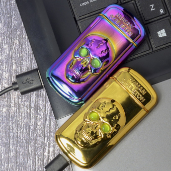 Импульсная зажигалка двойная по взмаху Череп