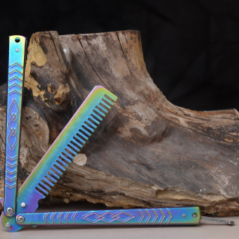 Нож бабочка тренировочный с расческой хамелеон Узор ромбы