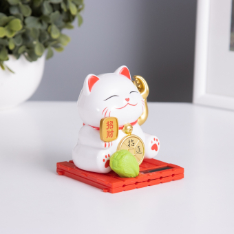 Маятник антистресс «Кот белый Манэки-нэко с клешней», пластик, 8×8×8.5 см.