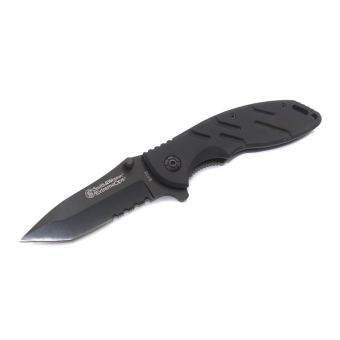 Нож складной черный со стропорезом 20 см