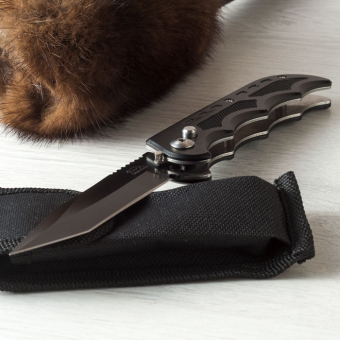 Нож металлический складной Черный в чехле