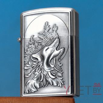 Зажигалка газовая турбо Волк серебро