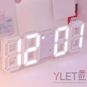 Часы будильник электронные Цифры, белые, с термометром
