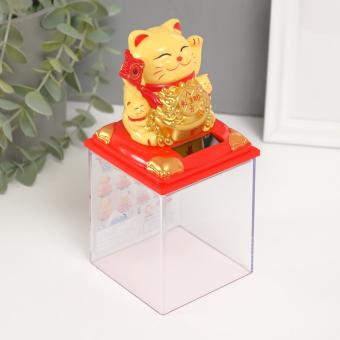 Маятник антистресс «Кот жёлтый Манэки-нэко с котятами и золотом», 8×8×8.2 см