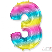 Шар (40''/102 см) Цифра, 3, Диагональная радуга, Градиент