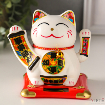Маятник от солнечной батареи «Манэки-нэко счастливый барабан», керамика, 10×11×10.8 см